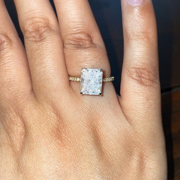 Sterling Silver Cubic Zirconia Gold Radiant Ring - Picture 3 of 7